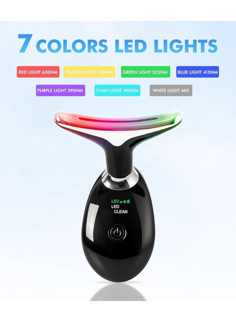 Face Massager, Face Beauty Device, Facial Lifting Therapy Machine EMS Face Massager Anti Wrinkle Skin Tightening Reduce Double Chin Skin Care Tools 7 Colour Modes- Black - Image 2